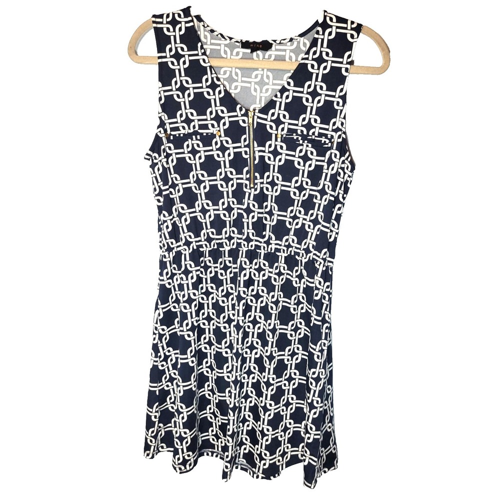 Mine Chain Link Print Zip Chest Elastic Waist Sleeveless‎ Dress Size Medium
